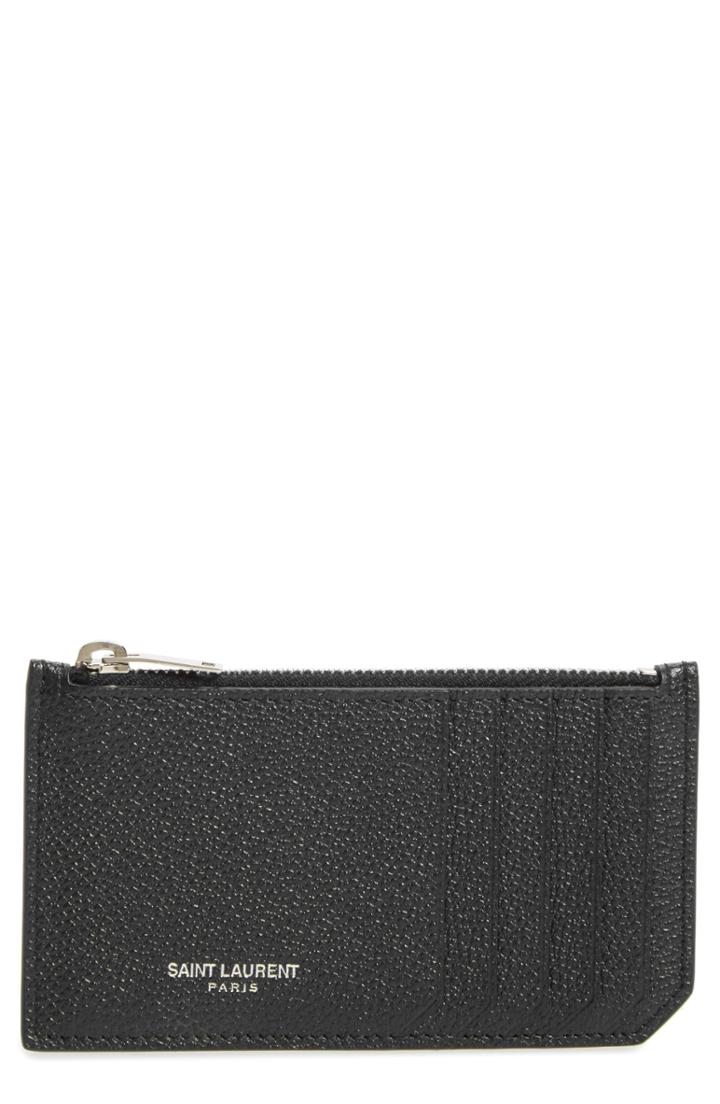 Women's Saint Laurent Leather Zip Wallet - Black