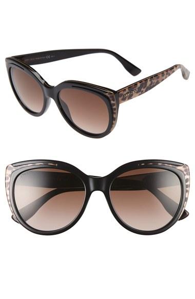 Women's Jimmy Choo 'nicky' 56mm Cat Eye Sunglasses - Animal Black