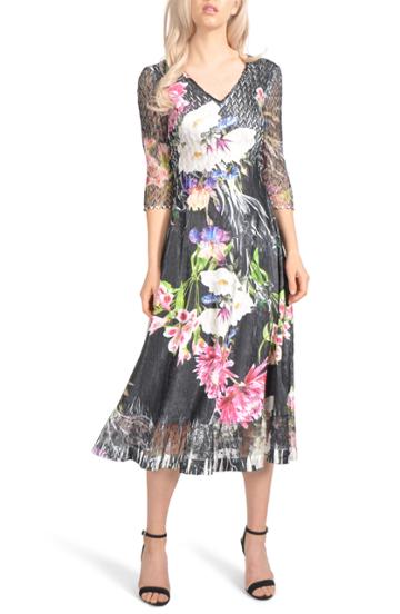 Petite Women's Komarov Charmeuse & Chiffon Midi Dress P - Black