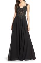 Women's Blondie Nites Off The Shoulder Illusion Back Gown - Black