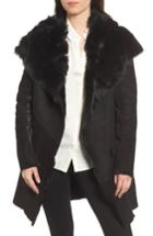 Women's Hiso Donatella Asymmetrical Genuine Toscana Shearling Coat - Black