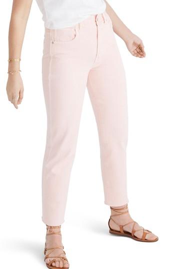 Women's Madewell Garment Dyed High Waist Straight Leg Jeans - Pink