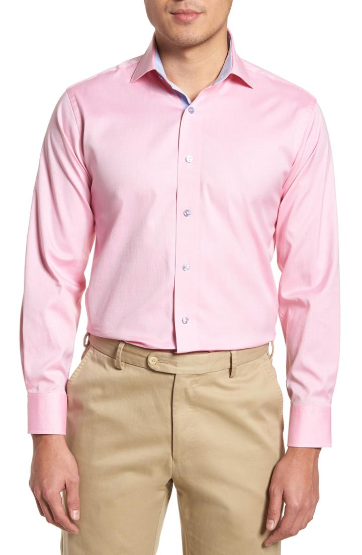 Men's Lorenzo Uomo Trim Fit Oxford Dress Shirt - 34 - Pink