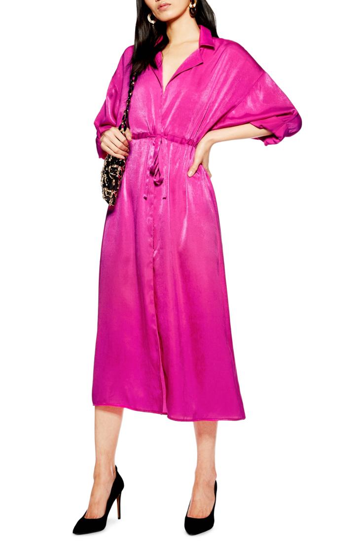 Women's Topshop Satin Midi Shirtdress - Pink