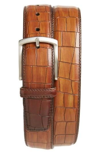 Men's Magnanni Croc Embossed Calfskin Leather Belt