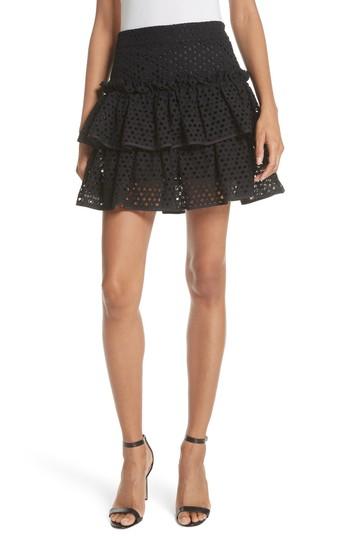 Women's Milly Floral Ruffle Tiered Cotton Eyelet Miniskirt - Black