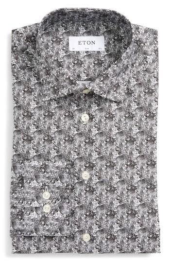 Men's Eton Slim Fit Print Dress Shirt - Black