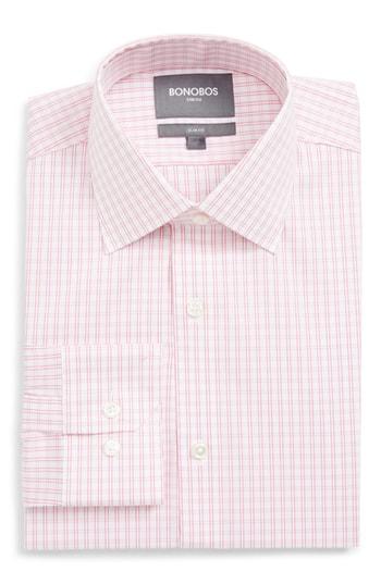Men's Bonobos Raven Slim Fit Stretch Check Dress Shirt .5 32 - Pink
