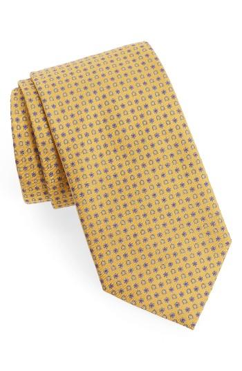 Men's Salvatore Ferragamo Geometric Gancini & Floral Print Silk Tie, Size - Yellow
