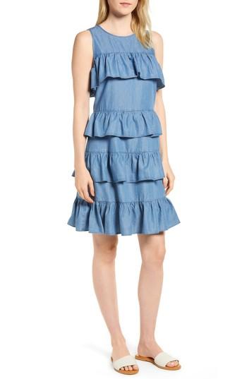 Women's Michael Michael Kors Chambray Flounce Dress - Blue