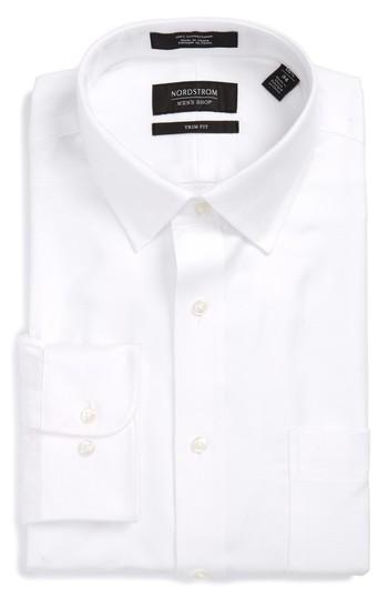 Men's Nordstrom Men's Shop Trim Fit Textured Dress Shirt - 32/33 - White