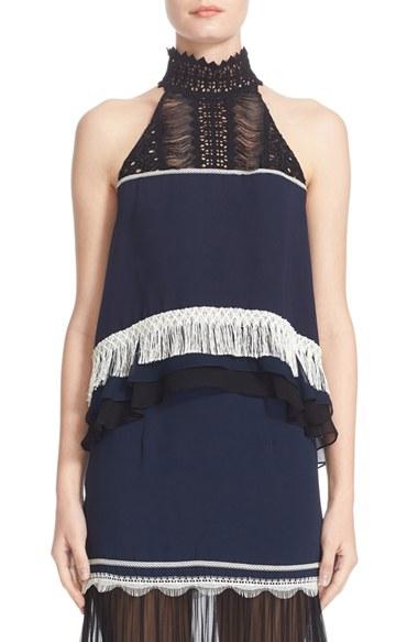 Women's Jonathan Simkhai Fringe Trim Silk Tank