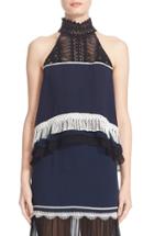 Women's Jonathan Simkhai Fringe Trim Silk Tank