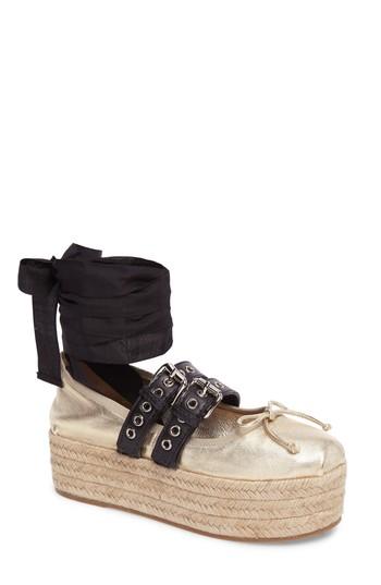 Women's Miu Miu Ankle Wrap Platform Espadrille Us / 36eu - Metallic