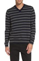 Men's Vince Stripe V-neck Cashmere Sweater, Size - Blue