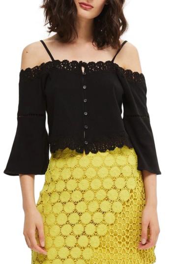 Women's Topshop Cold Shoulder Top Us (fits Like 0-2) - Black