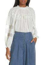 Women's Ulla Johnson Irene Polka Dot Embroidered Blouse - White