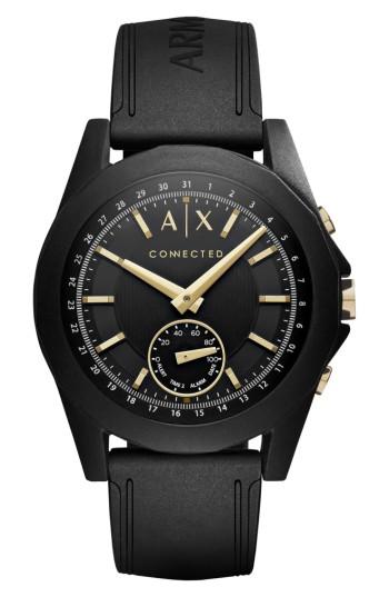 Men's Ax Armani Exchange Silicone Strap Hybrid Smart Watch, 44mm