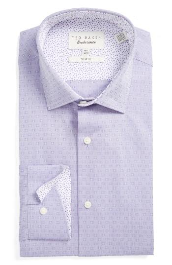 Men's Ted Baker London Burrow Slim Fit Geometric Dress Shirt 32/33 - Purple