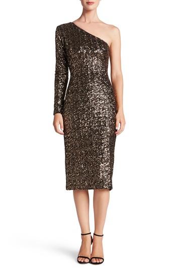 Women's Dress The Population Chrissie Sequin One-shoulder Dress - Metallic