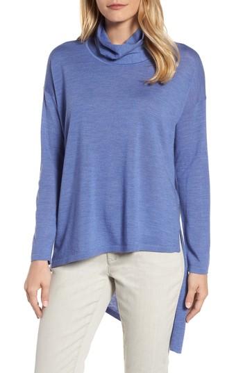 Women's Eileen Fisher Asymmetrical Merino Wool Sweater, Size - Blue