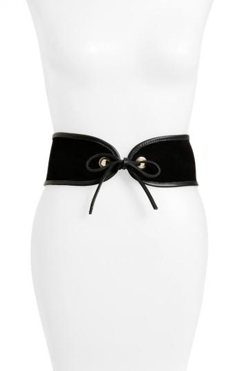 Women's Raina Casablanca Leather Corset Belt, Size - Black/ Black