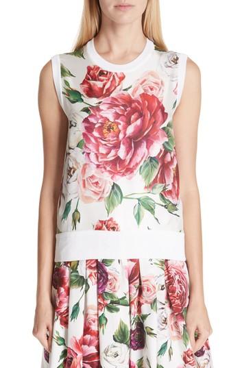 Women's Dolce & Gabbana Peony Print Silk Shell Us / 38 It - White