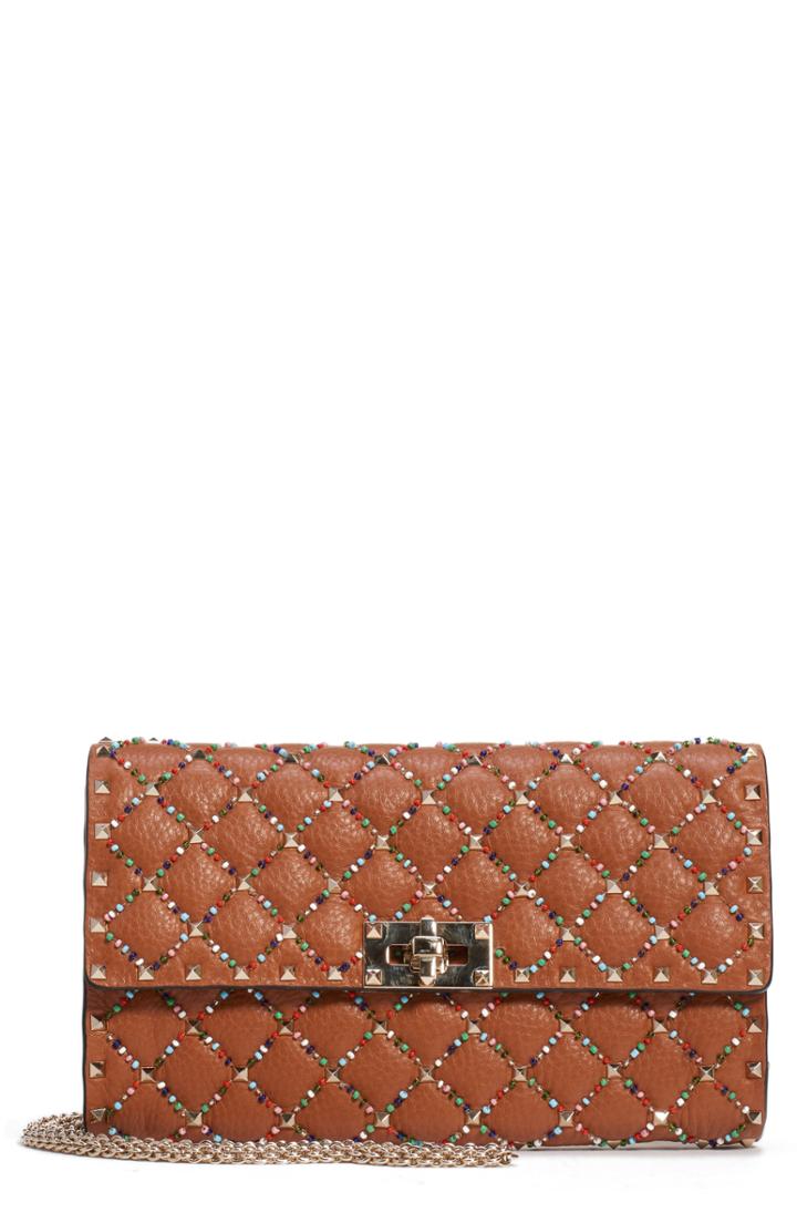 Valentino Garavani Spike. It Beaded Leather Shoulder Bag - Brown