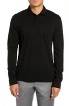 Men's Z Zegna Trim Fit Wool Long Sleeve Polo Shirt - Black