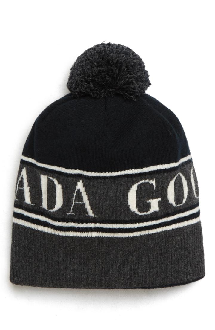 Men's Canada Goose Pom Merino Wool Beanie - Black