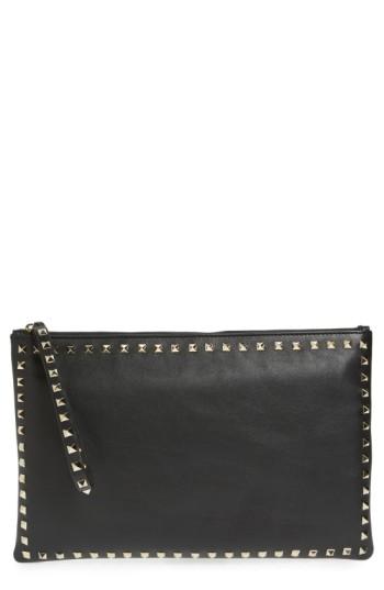 Valentino Small Rockstud Vitello Leather Clutch - Black