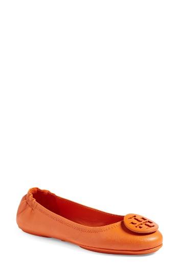 Women's Tory Burch 'minnie' Travel Ballet Flat M - Orange