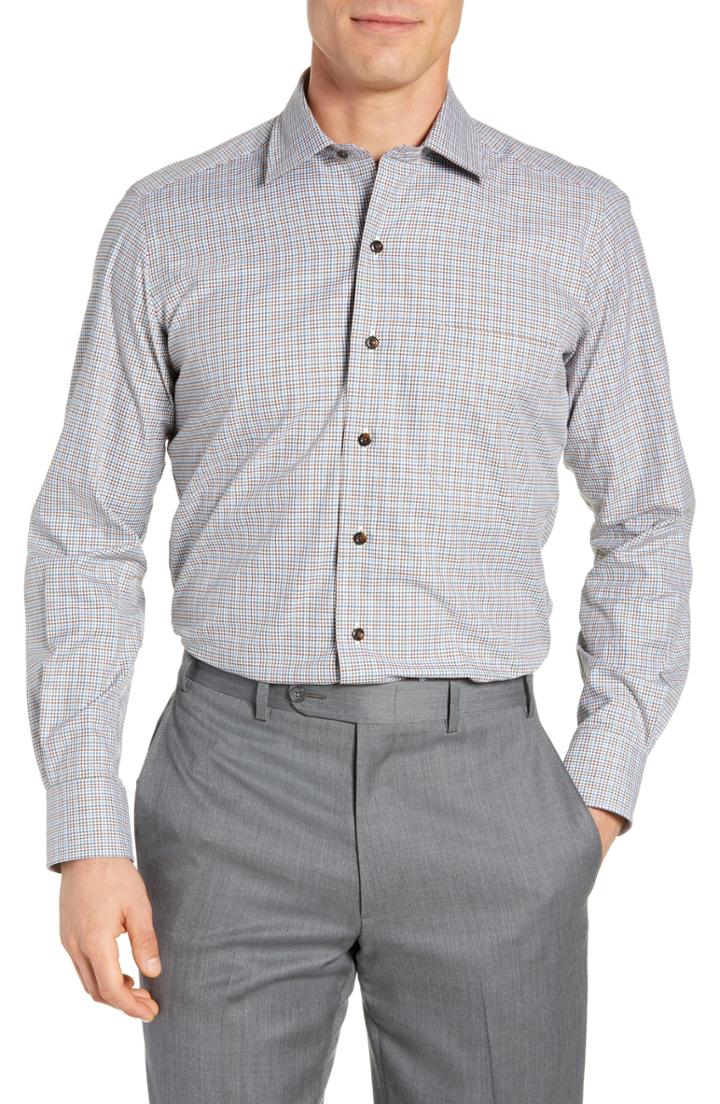 Men's David Donahue Regular Fit Check Sport Shirt - Brown