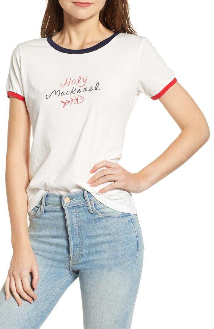 Women's Mother Itty Bitty Goodie Goodie Ringer Tee - White