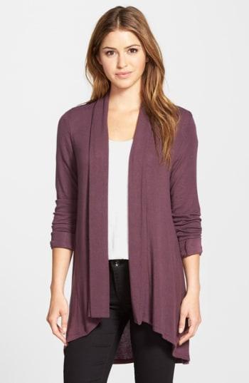 Women's Bobeau High/low Jersey Cardigan, Size - Burgundy