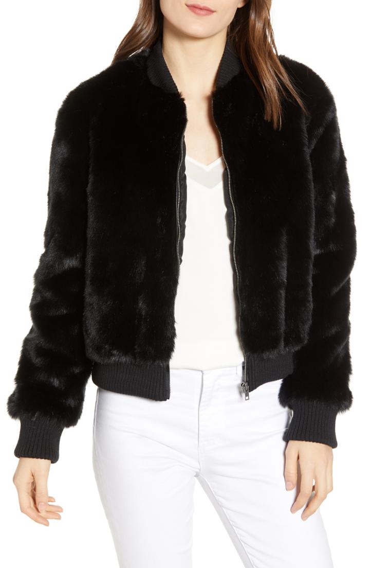 Women's Cupcakes And Cashmere Amy Faux Fur Bomber Jacket - Black