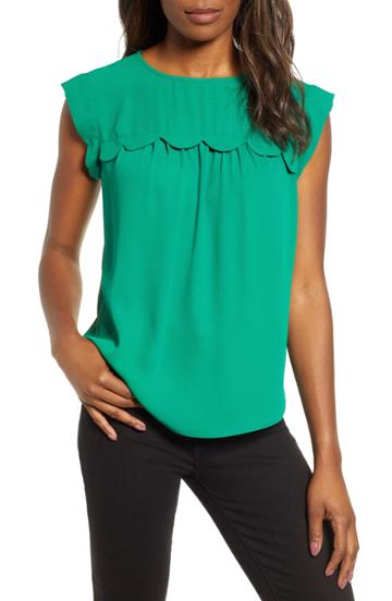 Women's & .layered Scallop Trim Sleeveless Blouse - Green