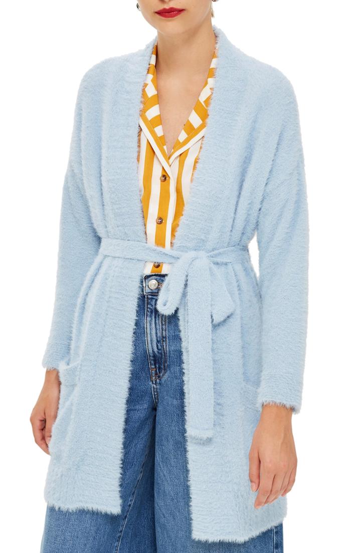 Women's Topshop Fluffy Chenille Cardigan Us (fits Like 0) - Blue