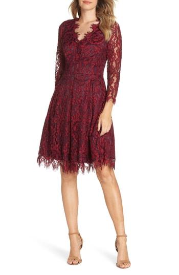 Women's Eliza J Lace V-neck Fit & Flare Dress - Red