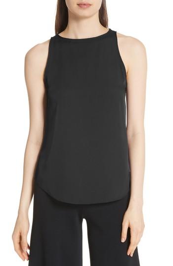 Women's Theory Modern Racerback Silk Tank, Size - Black