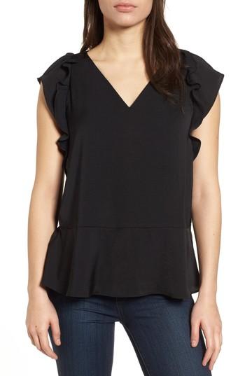 Women's Michael Michael Kors Flounce Ruffle Short Sleeve Top - Black