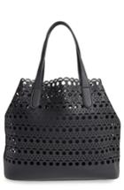 Street Level Perforated Faux Leather Tote With Pouch - Black