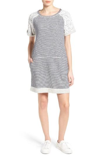 Women's Caslon Lace Sleeve Cotton Terry Shift Dress - Blue