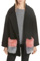 Women's Anne Vest Brisbane Wool Blend Coat With Genuine Shearling Pockets Us / 38 De - Black