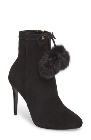 Women's Michael Michael Kors Remi Bootie With Genuine Rabbit Fur Pom M - Black