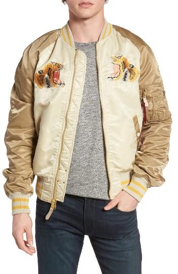 Men's Alpha Industries Reversible Tiger Souvenir Jacket - Beige