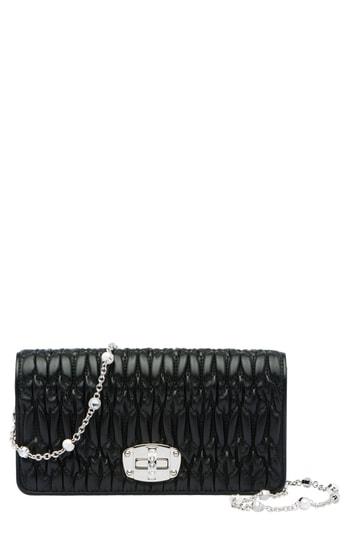 Women's Miu Miu Matelasse Leather Wallet On A Chain - Blue