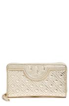 Women's Tory Burch Fleming Metallic Leather Zip Around Wallet -