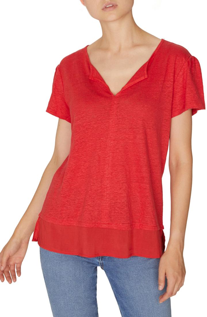 Women's Sanctuary Uptown Tiered Hem Linen Tee - Red