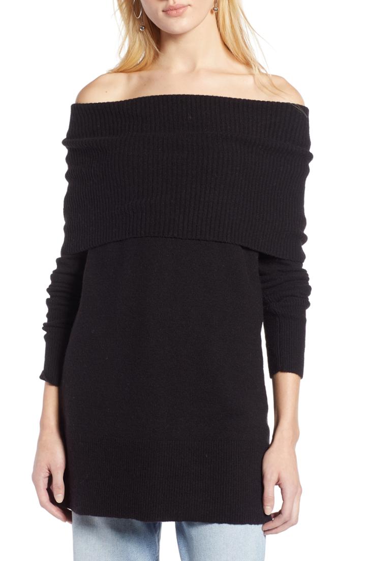 Women's Halogen Convertible Neck Sweater, Size - Black
